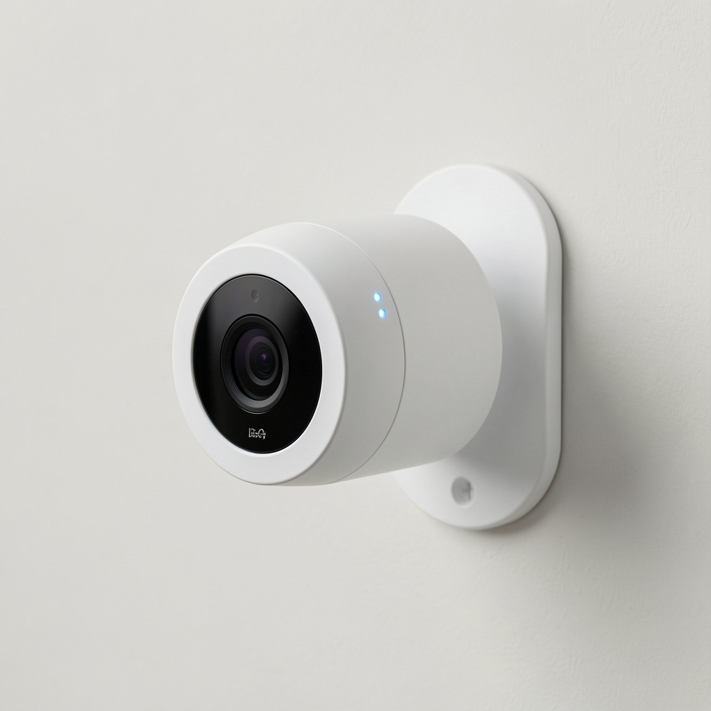 eufy Security 2K unutrašnja kamera bele boje sa ugaonim montažnim nosačem i LED indikatorom stanja